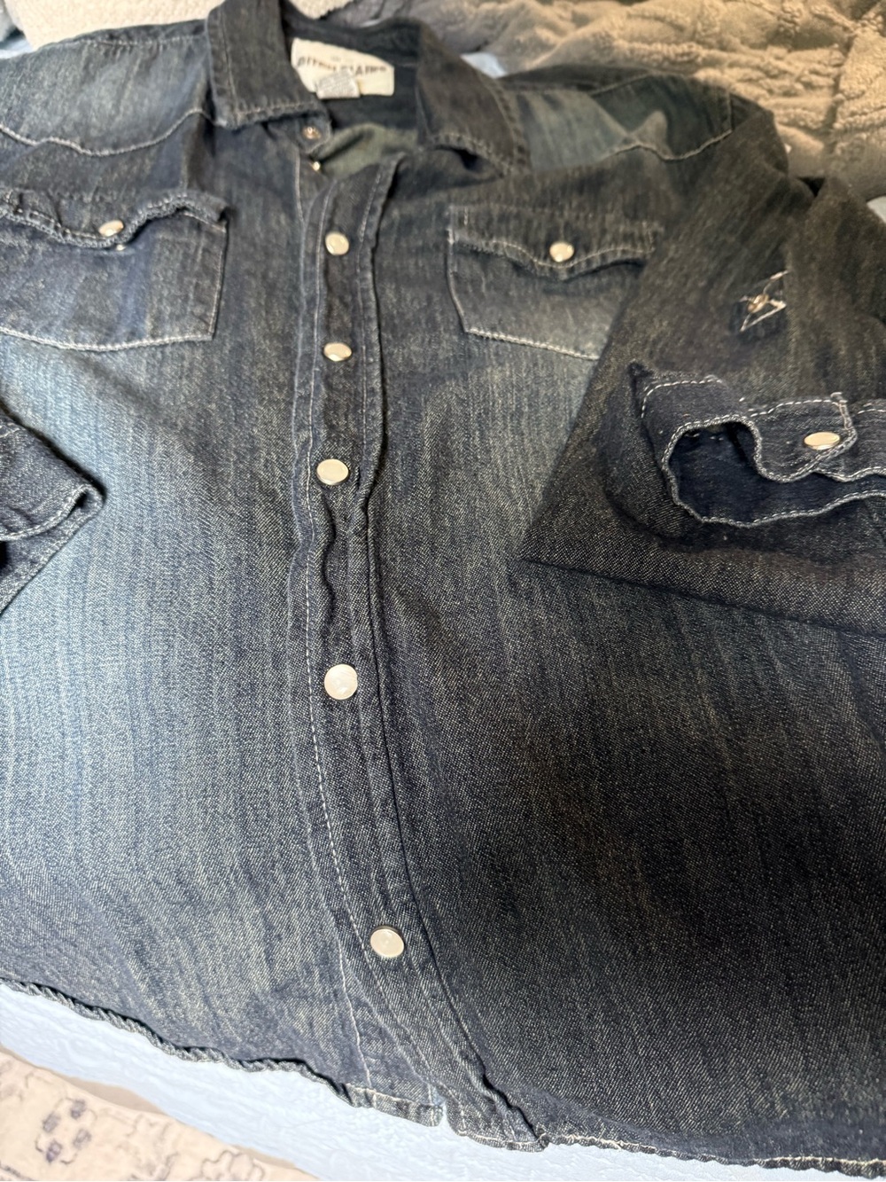Ditch Plains New York Women’s Large Denim Pearl Snap Western Shirt - Picture 15 of 16